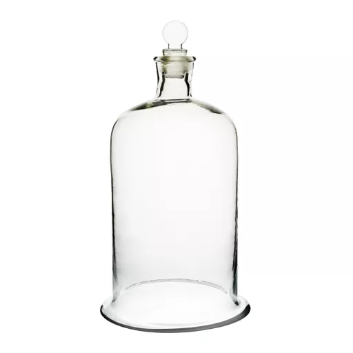 Bell Jar, Soda Glass with glass ground stopper on top, height 22.5cm x dia 15cm.