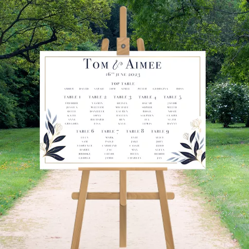 Personalised Wedding Table Plan Navy Flowers