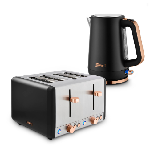Tower Cavaletto Jug Kettle & 4 Slice Toaster Bundle Black