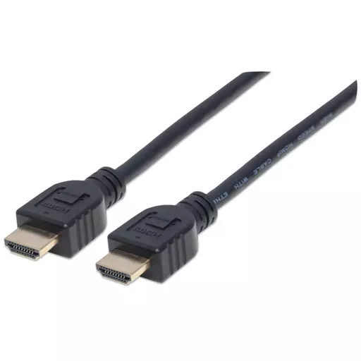 Manhattan HDMI Cable with Ethernet (CL3 rated, suitable for In-Wall use), 4K@60Hz (Premium High Speed), 1m, Male to Male, Black, Ultra HD 4k x 2k, In-Wall rated, Fully Shielded, Gold Plated Contacts, Lifetime Warranty, Polybag