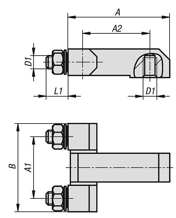 Hinge With Fastening Nut. 45x40mm. M6 Thread. Steel.
