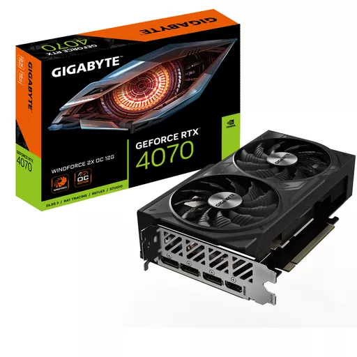 Gigabyte GeForce RTX 4070 WINDFORCE 2X OC 12G Graphics Card - 12GB GDDR6X, 192bit, PCI-E 4.0, 2490MHz Core Clock, 3 x DisplayPort 1.4a, 1 x HDMI 2.1a, NVIDIA DLSS 3, GV-N4070WF2OC-12GD