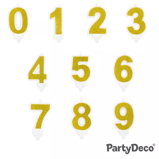 Gold Glitter Number Candle 7cm Zero