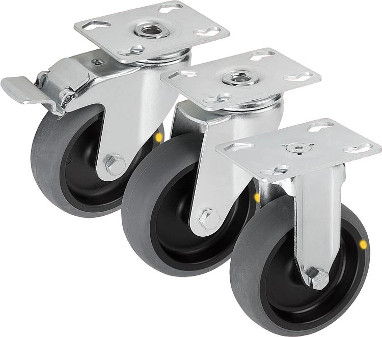 K1760 - Heavy Duty Swivel and Fixed Castors With Solid Rubber Tyres