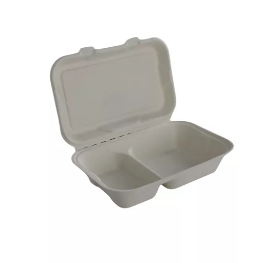 9 x 6" Bagasse Food Container - 2 Compartment