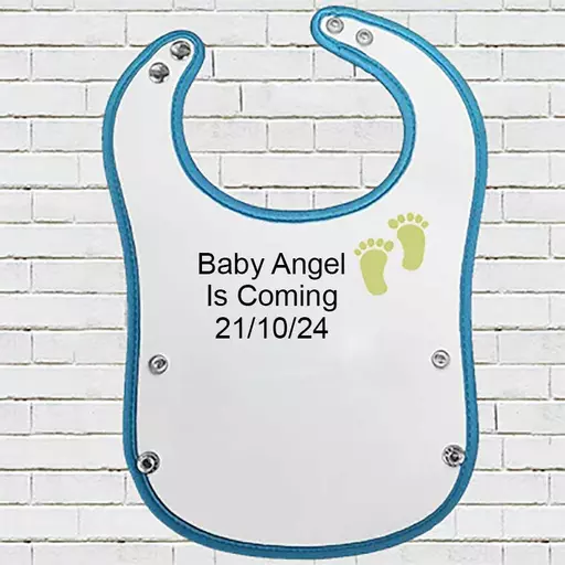 Blue Pocket Baby Bib with 'Angel is Coming' Design