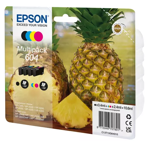 Epson C13T10G64020/604 Ink cartridge multi pack Bk,C,M,Y Blister 150pg + 3x130pg Pack=4 for Epson XP-2200