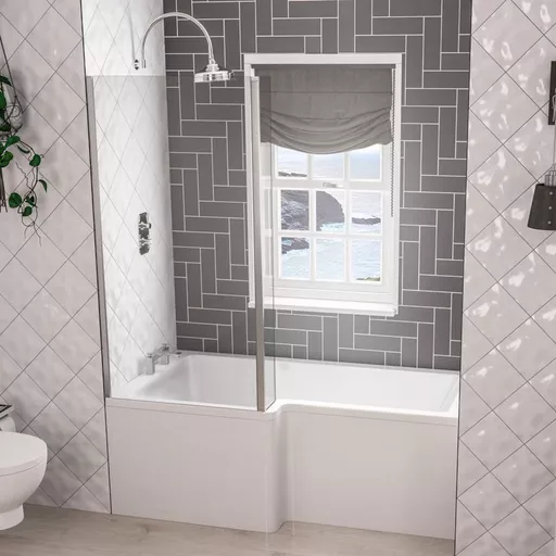Portland 1600 x 850 x 440mm Left hand (LH) L-Shaped 5mm Shower Bath - White