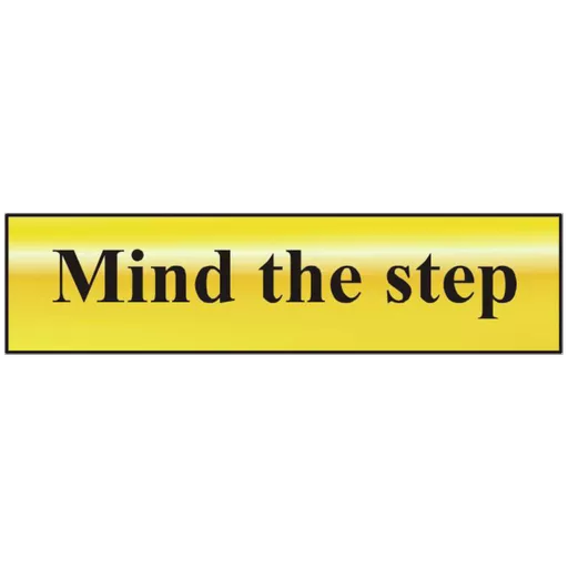 ASEC `Mind The Step` 200mm x 50mm Gold Self Adhesive Sign