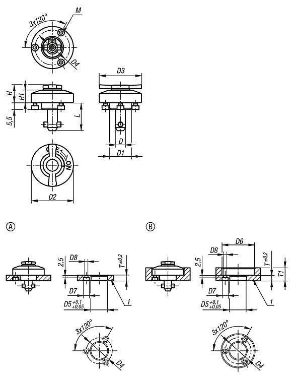 Rotary Latch. Nickel-Plated Steel. Stainless Steel Wing Grip. 5mm Pin Diameter. 15.5mm Pin Length.
