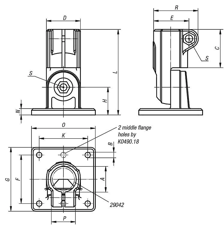 Joint Clamp With Swivel Foot. To Suit 18mm Round Tube. Plastic.