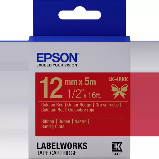 Epson C53S654033/LK-4RKK DirectLabel-etikettes gold on red 12mm x 5m for Epson LabelWorks LW-C 410/4-36mm/6-12mm/6-18mm/6-24mm