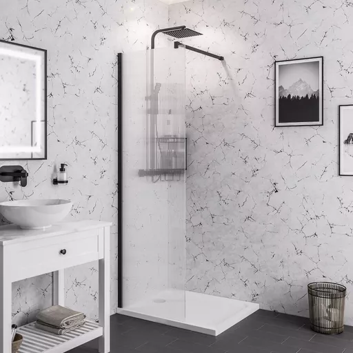 Vantage 2000 8mm Easy Clean  2000x1300mm Walk-In Shower Panel with fluted glass - Black