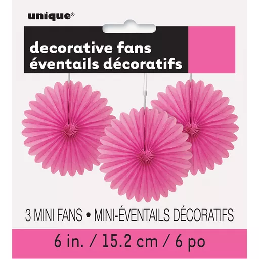 Hot Pink Decorative Fans - Pack of 3