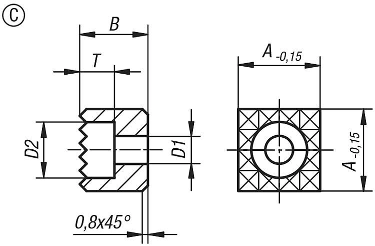 Griper. Form C. 6.6mm Diameter Hole. 25mm Square. Tool Steel.