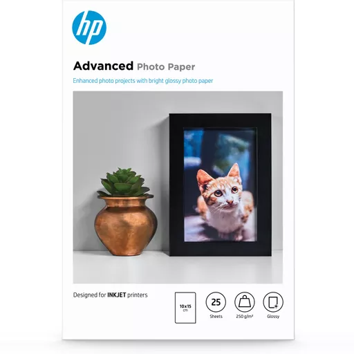 HP Advanced Photo Paper, Glossy, 250 g/m2, 10 x 15 cm (101 x 152 mm), 25 sheets