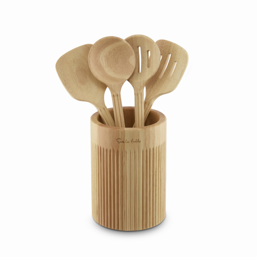 Surlatable Natural Wood Sur La Table 4 Piece Utensil Set With Holder