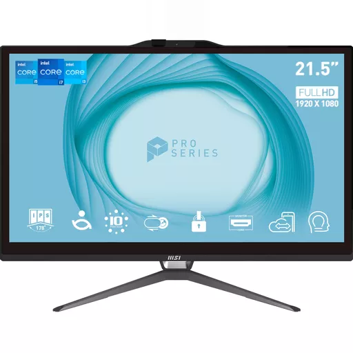 MSI Pro AP222T 13M Intel Pentium Gold G7400 All in One PC, (4GB RAM, 128GB SSD, Windows 11PRO), 21.5 Inch 10-point touch Screen/UHD Graphics/Type-C/COM Port/Dual LAN/HDMI/WiFi 5/BT 5.1/VESA/SD Card Reader