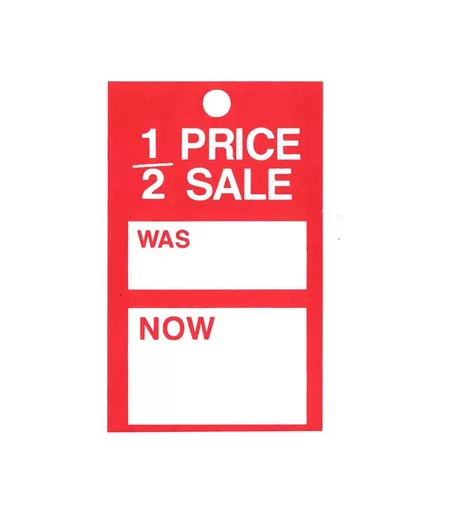 '1/2 Price Sale' Hanger Tickets with Large Hole -  73mm x 125mm (Pack of 500)