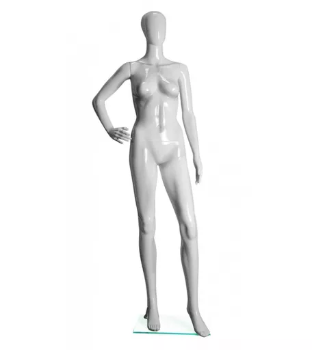 Gloss White Female Faceless Mannequin - Hand on Hip