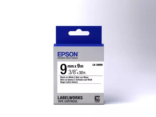 Epson C53S653003/LK-3WBN Ribbon black on white 9mm x 9m for Epson LabelWorks 4-18mm/36mm/6-12mm/6-18mm/6-24mm