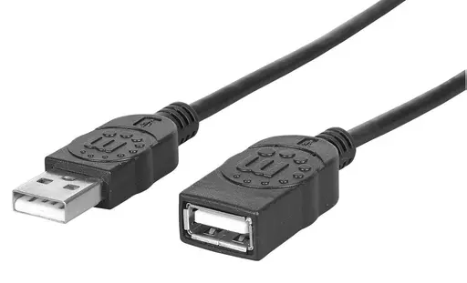 Manhattan USB-A to USB-A Extension Cable, 1m, Male to Female, 480 Mbps (USB 2.0), Equivalent to USBEXTAA3BK, Hi-Speed USB, Black, Lifetime Warranty, Polybag