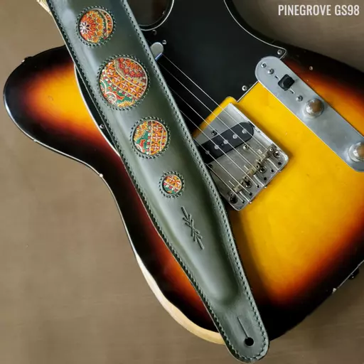 GS98 'Woodstock' Leather Guitar Strap - Dark Green
