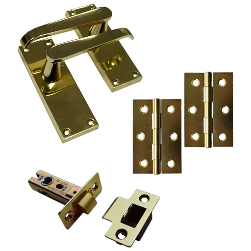 ASEC Victorian Handle Latch Pack Brass Straight Lever With Latch & Hinges