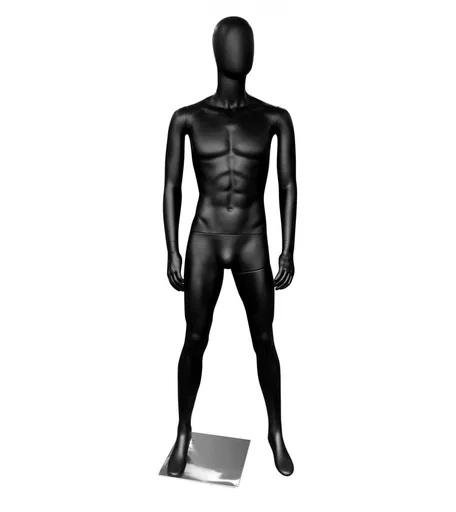 Matt Black Male Faceless Mannequin - Legs Astride