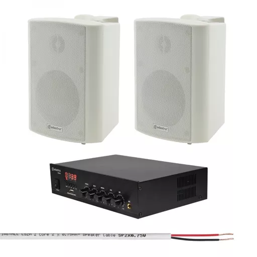 Adastra DM40 Mixer-Amplifier with x2 BC4V-W Small Background Music System Bundle - White