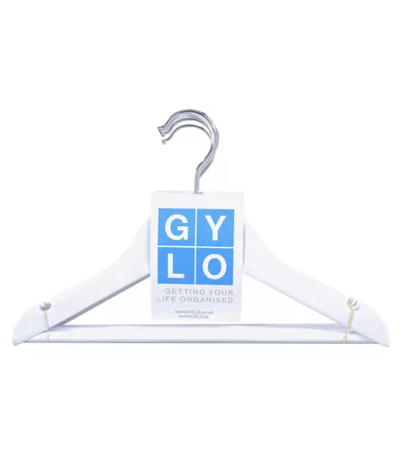 White Wooden Kids Hanger with Trouser Bar 300mm - Pack of 5