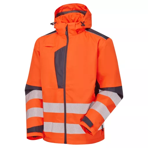 SYH-057D-System-Hi-Vis-Eco-Orange-Navy-Insulated-Jacket-Front Angle Left With Segmented Tape.png