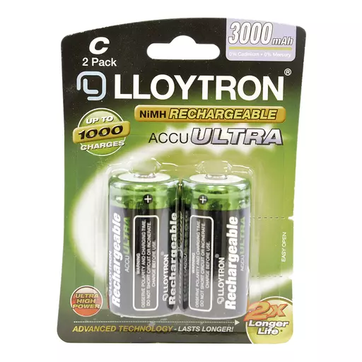 Rechargeable NIMH AccuUltra Battery - C Type 3000mAh Pk2