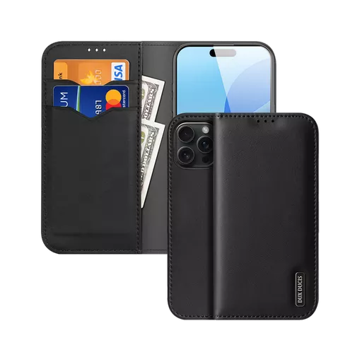 Dux Ducis - Hivo Genuine Leather Wallet for iPhone 16 Plus - Black