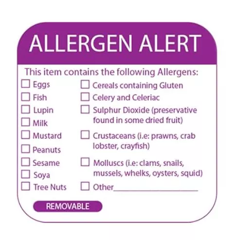 51mm x 102mm Removable Allergen Food Prep Label