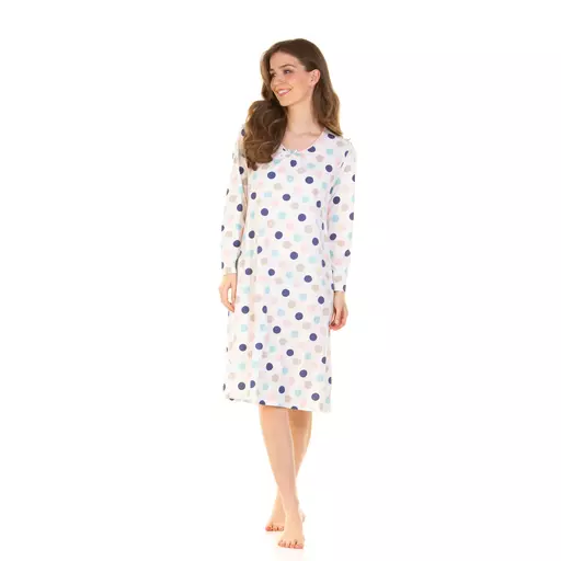 La Marquise COTTON LONG SLEEVE NIGHTDRESS  Misty Dots  Aqua