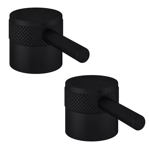 (Pair) Meriden Half Knurling Tap Handles for 2 Tap Hole Bath Filler / Shower Mixers - Matt Black