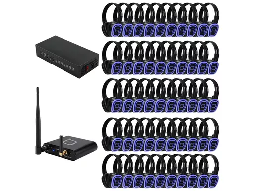 Q-Audio 50 Way Silent Disco Bundle with Bluetooth Transmitter & Charger