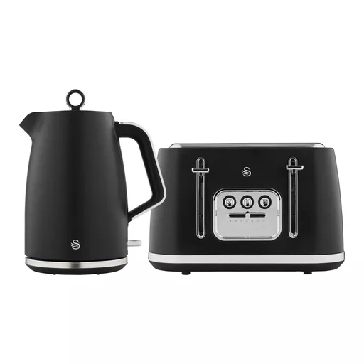 Swan Serenity Kitchen Set, 1.7L Kettle & 4 Slice Toaster in Black