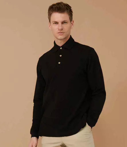 Henbury Long Sleeve Cotton Piqué Polo Shirt