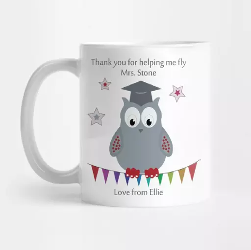 customised teacher mug with name & message. Thanks for helping me fly personalised gift