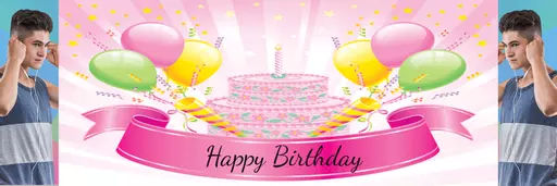 Personalised Banner with Birthday Cake & Balloons- Upload pictures