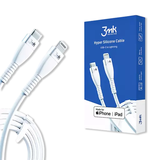 3mk - Hyper Silicone Cable - 1M Type-C to Lightning Charging Cable (20W) (White)