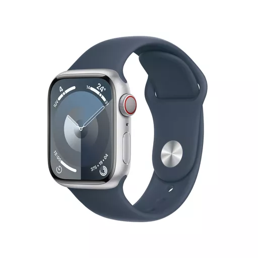 Apple Watch Series 9 GPS + Cellular 41mm Silver Aluminium Case w/ Storm Blue Sport Band - M/L