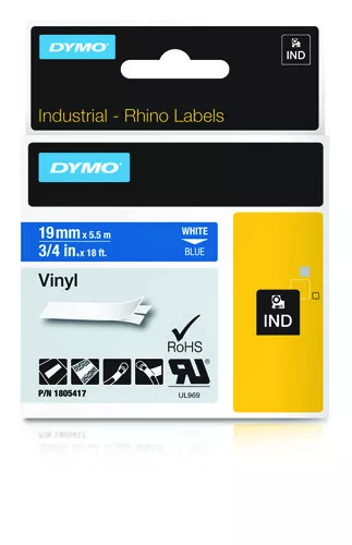 Dymo 1805417 Ribbon Vinyl white on blue 19mmx5,5m for Dymo Rhino 6-19mm/24mm