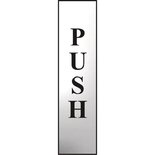 ASEC `Push` 200mm x 50mm Chrome Self Adhesive Sign