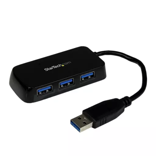 StarTech.com Portable 4 Port SuperSpeed Mini USB 3.0 Hub - Black~Portable 4 Port SuperSpeed Mini USB 3.0 Hub - 5Gbps - Black