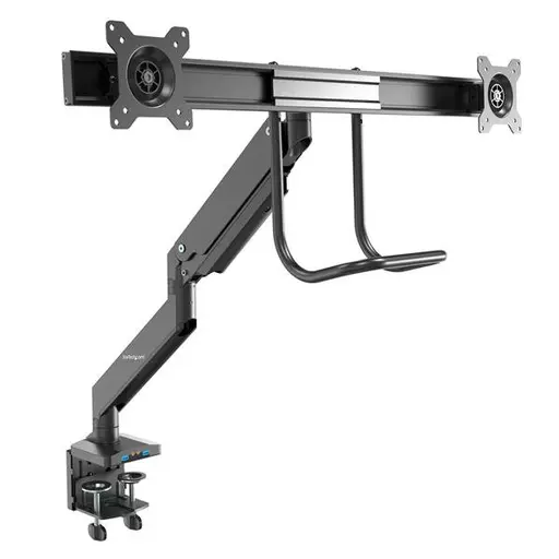 StarTech.com Desk Mount Dual Monitor Arm with USB & Audio - Slim Full Motion Adjustable Dual Monitor VESA Mount for up to 32" Displays - Ergonomic Articulating - C-Clamp/Grommet