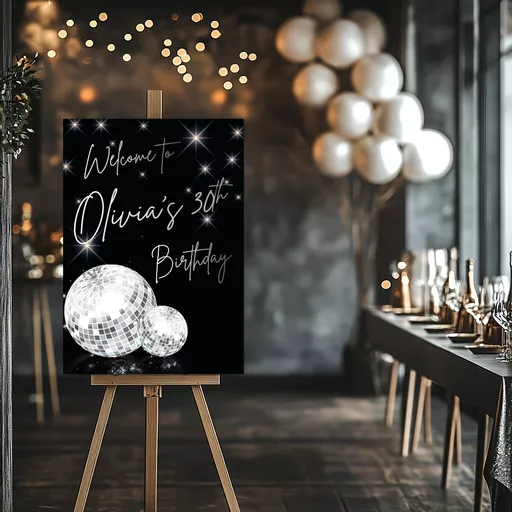 Personalised Silver Disco Ball Welcome Sign