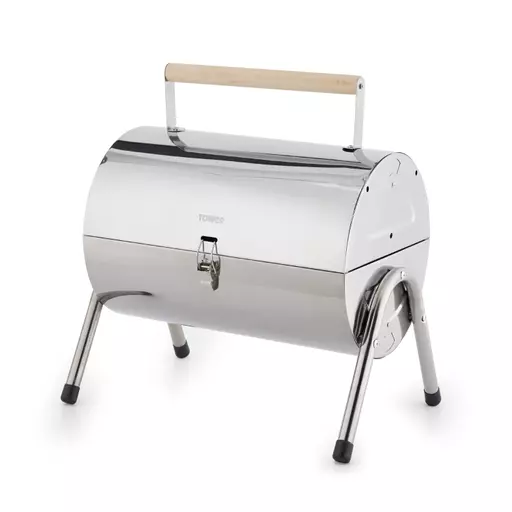 Portable Barrel Grill with Wooden Carry Handle